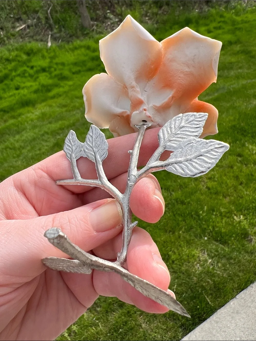 Vintage Capodimonte Italian Applied Porcelain Pottery Rose Flower Peach Orange